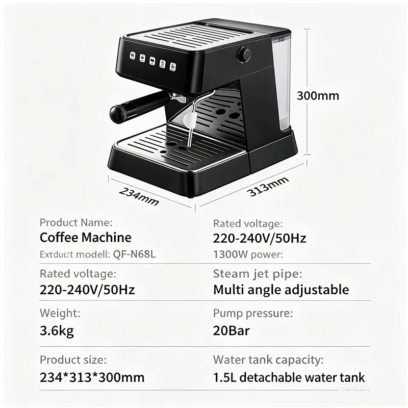 Espresso Coffee Machine Fast Heat Auto Extraction Milk Frother - Image 6