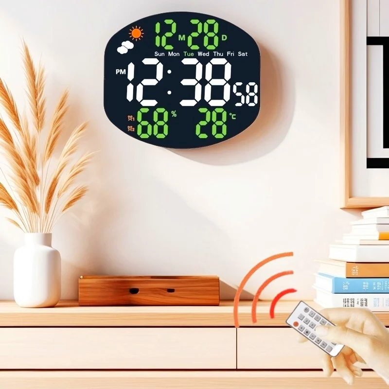 Weather Station Large Digital Wall Clock TEMP Alarm - Image 1