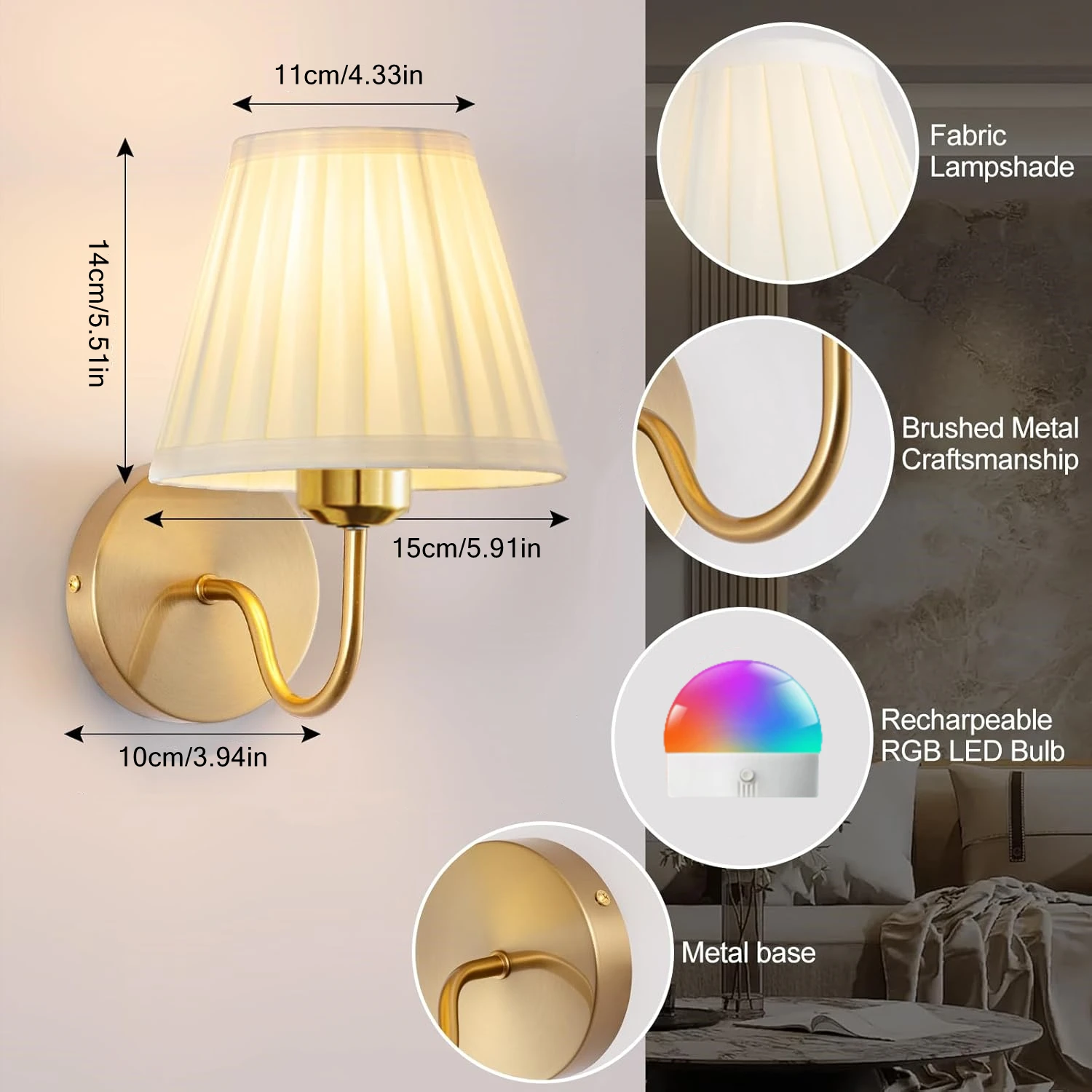 Battery-Powered Wall Light, Wireless Charging Remote Control, Dimmable, - Image 2