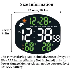 Weather Station Large Digital Wall Clock TEMP Alarm - Thumbnail Image 2