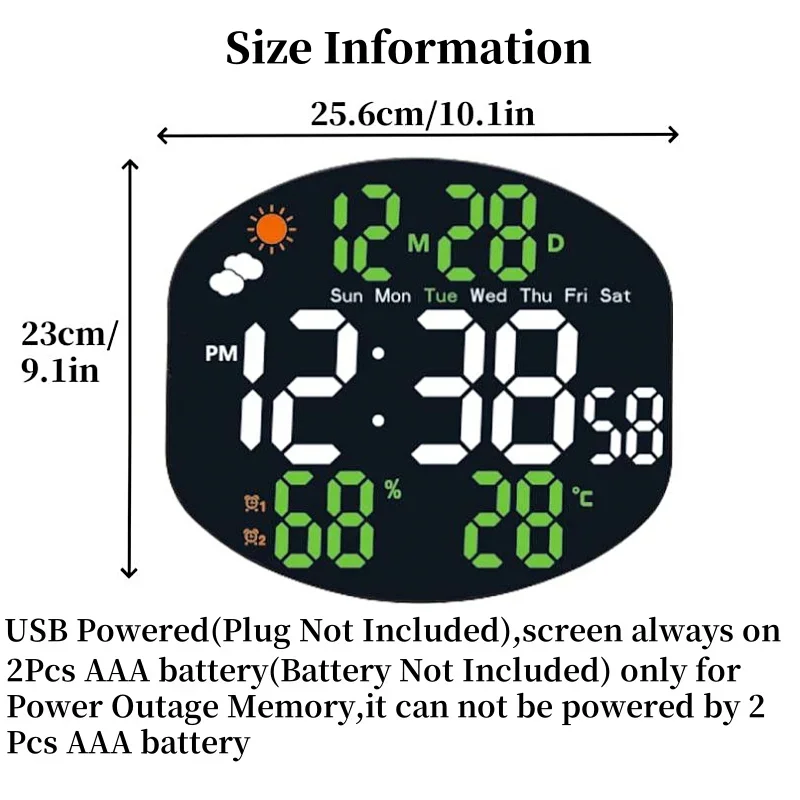 Weather Station Large Digital Wall Clock TEMP Alarm - Image 2