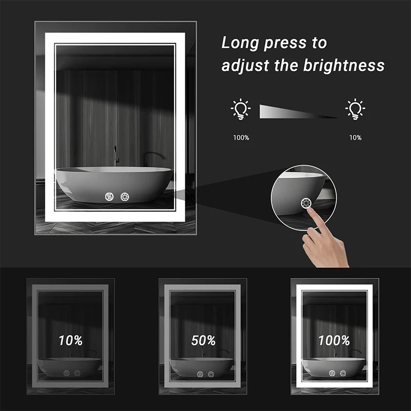 LED Mirror with Lights, Anti-Fog Wall Mount Dimmable Touch Control Backlit - Image 4