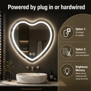 Heart-shaped LED Mirror Wall Mount, Anti-Fog Dimmable with Touch Control & Brightness Memory - Thumbnail Image 2
