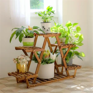 6 Tiered Corner Wood Plant Stand - Thumbnail Image 2