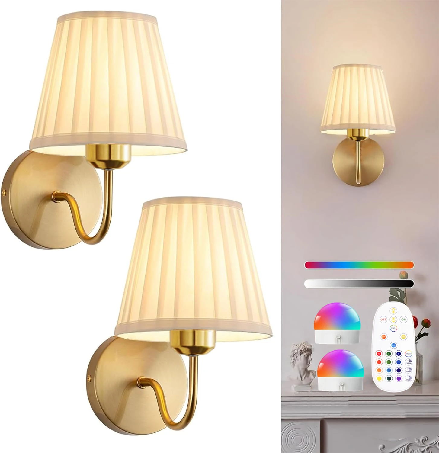 Battery-Powered Wall Light, Wireless Charging Remote Control, Dimmable, - Image 1