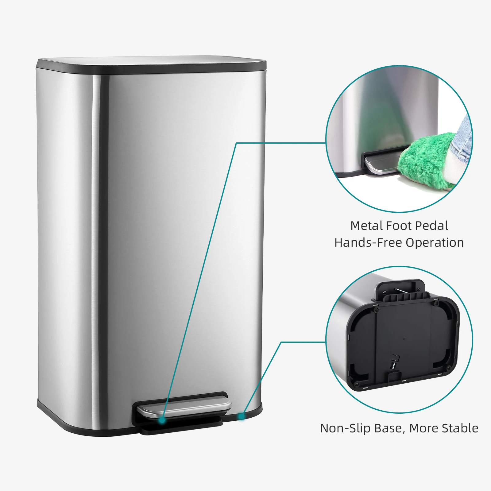 20/50L Stainless Steel Kitchen Trash Can Soft-Close Lid - Removable Inner Bucket  Hands-Free - Image 6