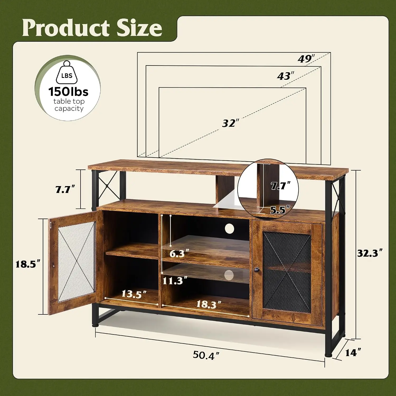 TV Stand 55 inch Entertainment Center with Storage - Image 3