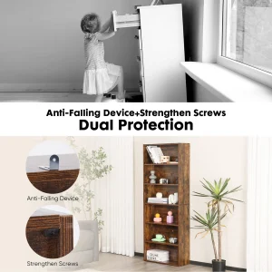 6 Tier Wooden Shelf Bookcase 63 Inch Tall Standing - Thumbnail Image 5