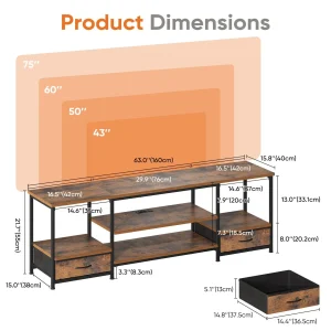 63IN Wooden Tv Stand For Up To 75 Inch TV Entertainment Center - Thumbnail Image 3