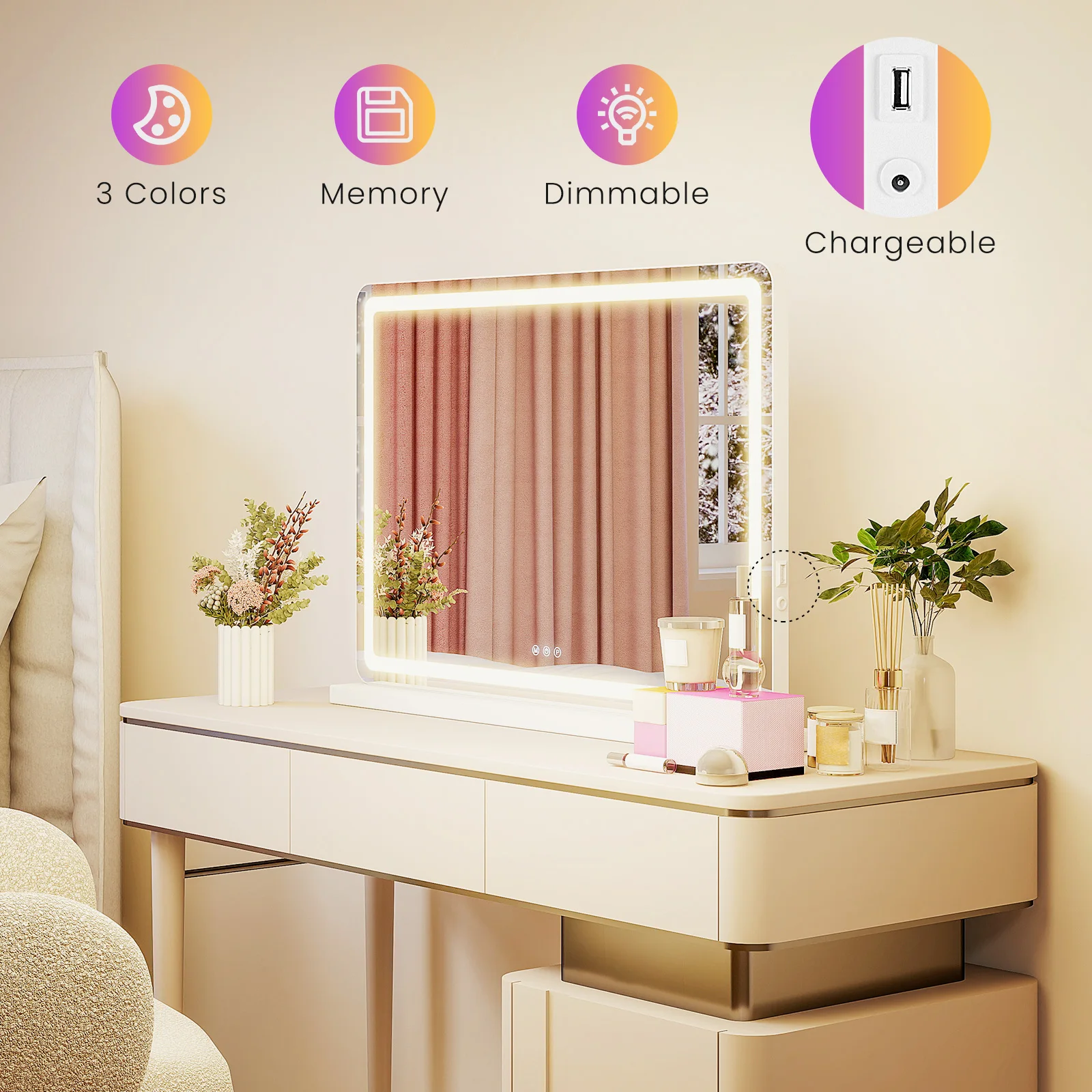 LED Vanity Mirror with Lights Dimmable 3 Color Modes Memory Function - Image 6