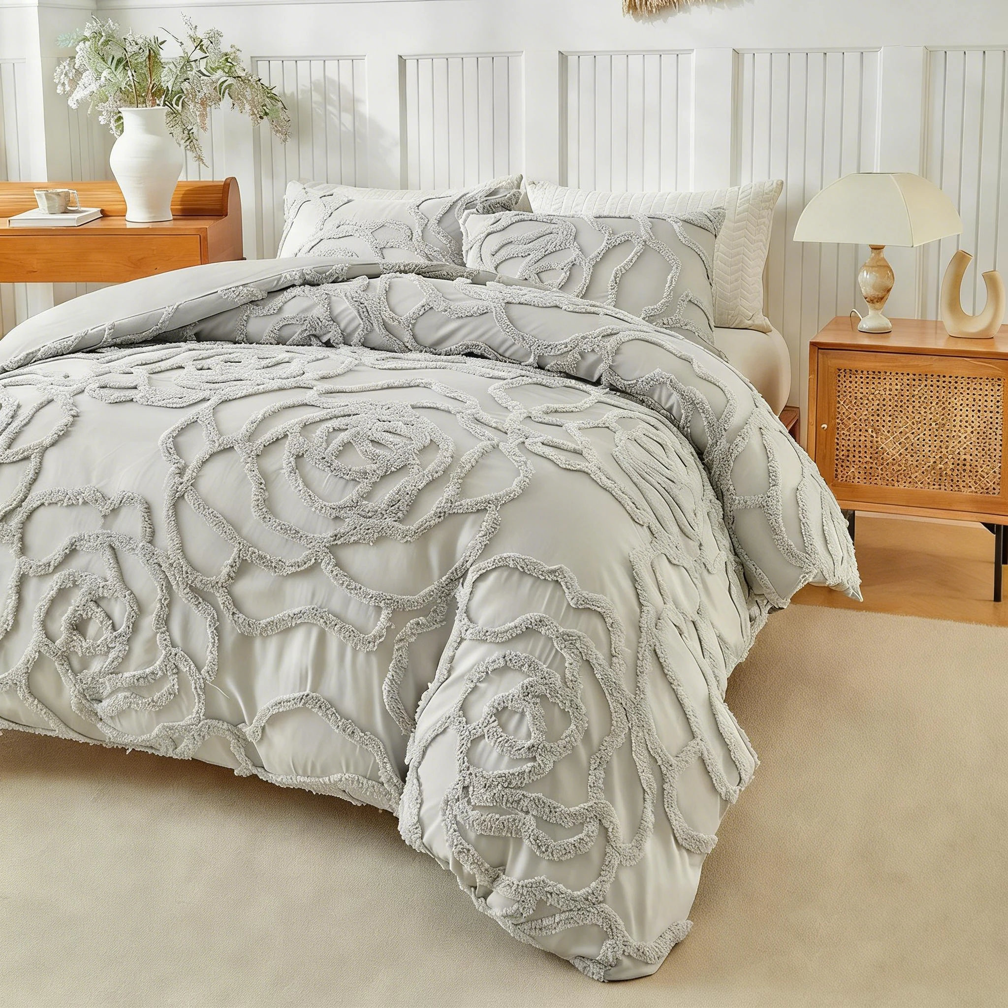3D Rose Floral Duvet Cover Set Queen Size Quilt Cover and Pillowcases - Image 1